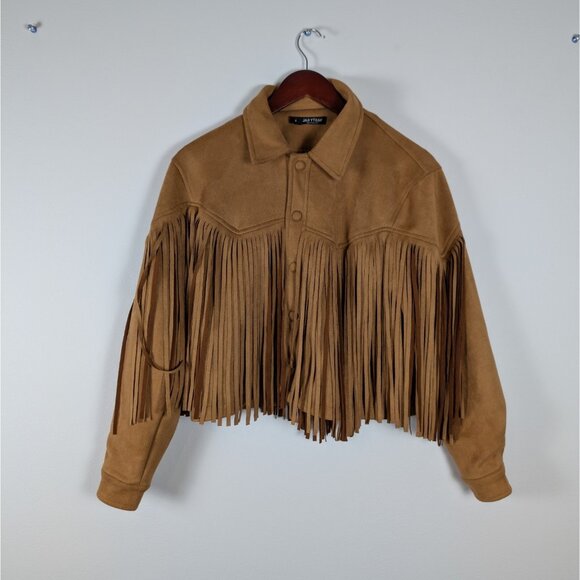 Nasty Gal Jackets & Blazers - Nasty Gal Women's Camel Tan Fringe Faux Suede Jacket Western Cowgirl Size Small